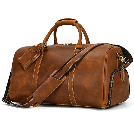 Men's Real-leather Traveling Black Gym Bag - Mubimart