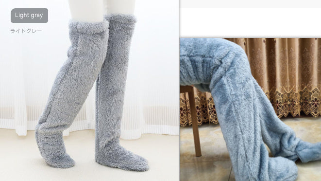 Over Knee High Fuzzy Long Socks Winter Warm Cold Leg Knee Joint Cold-proof Stockings Home Floor Sleeping Socks - Mubimart -  