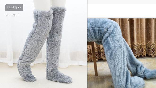 Over Knee High Fuzzy Long Socks Winter Warm Cold Leg Knee Joint Cold-proof Stockings Home Floor Sleeping Socks - Mubimart