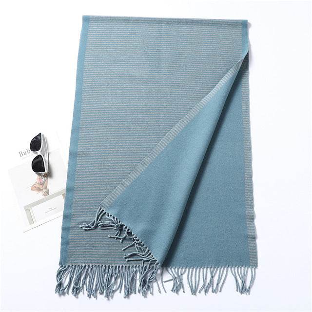 New Winter Scarf For Women Fashion Striped Cashmere Shawls - Mubimart