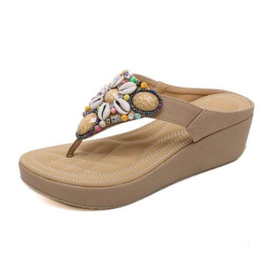Bohemian beaded wedge sandals - Mubimart