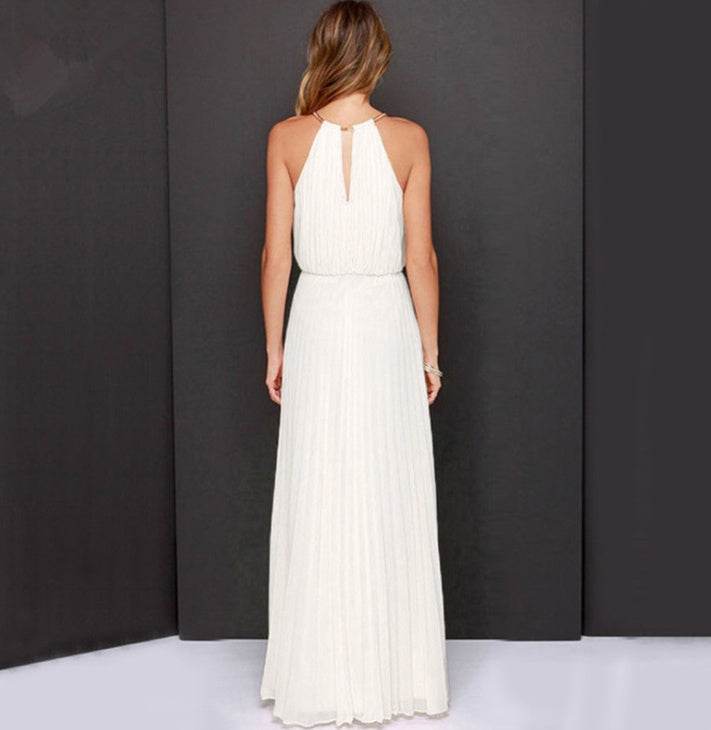 Women Halter Chiffon Maxi Dress - Mubimart
