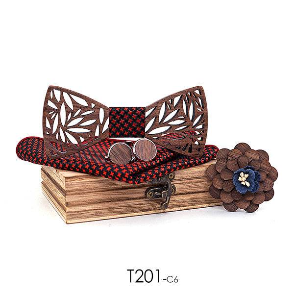 Wooden bow tie bow boutonniere suit - Mubimart