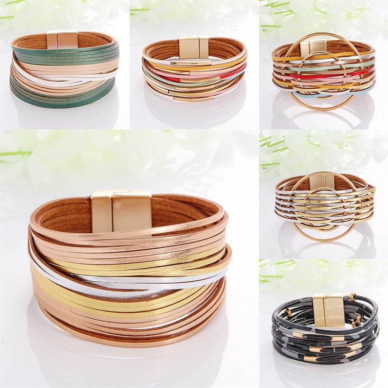 New Popular Multi-color Leather Charm Bracelet Men And Women Same Ornament Can Be Used As Gifts - Mubimart