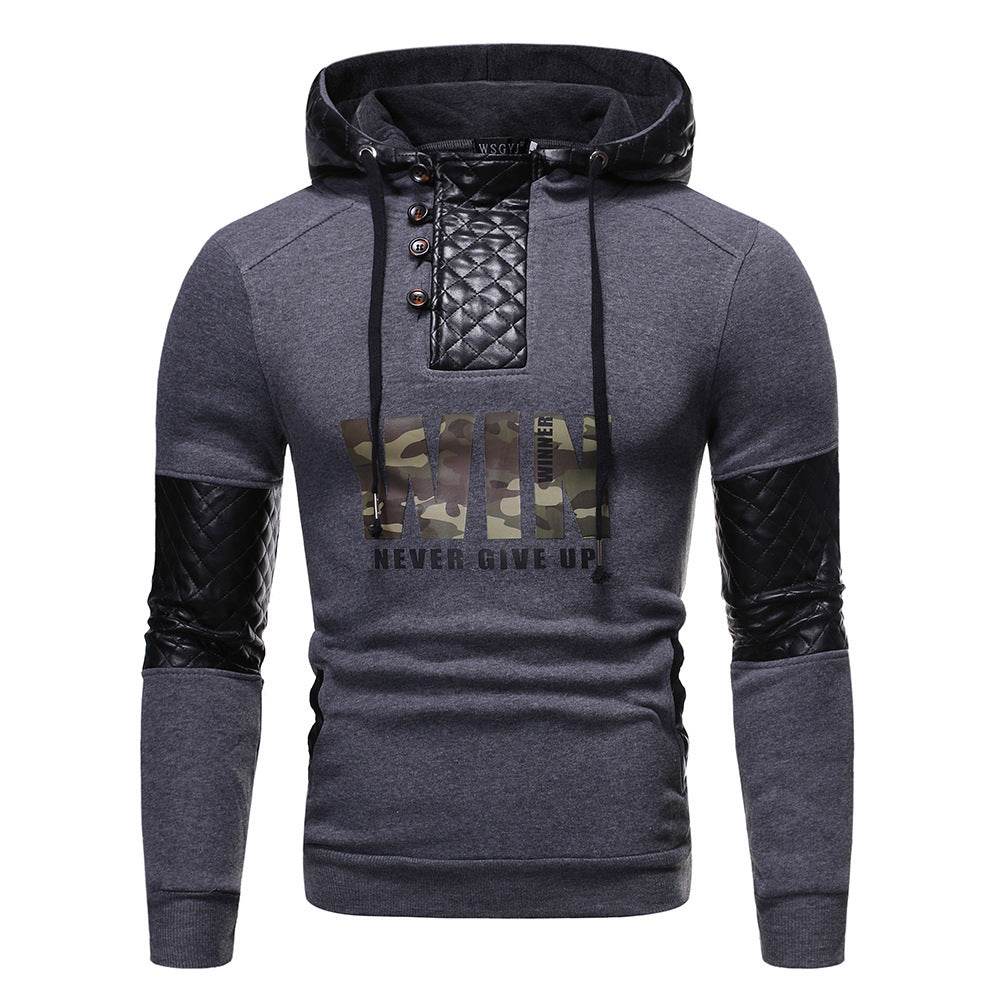 Pu Leather Patchwork Casual Hoodies - Mubimart