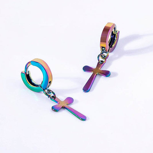 Fashion Cross Pendant Drop Earrings For Men - Mubimart