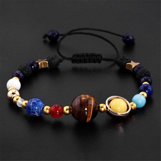 Eight Planets Alloy Bracelet, Natural Stone Bead Bracelet Women Solar System Bracelet Universe Galaxy The Eight Planets Guardian Star Natural Stone Beads Bracelet Bangle Gifts For Girls - Mubimart