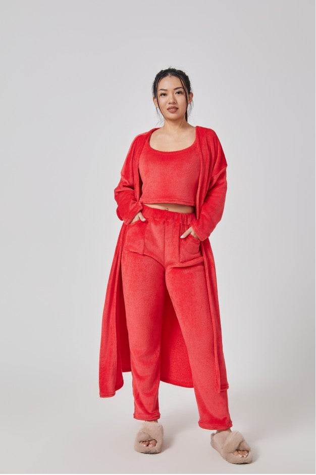 Cozy Pajama Set, 3 Piece Lounge Set, Cute Loungewear, Warm Suit Sets, Matching Set, Lounge Set, 3 Piece Pant Sets, Women Winter Dress - Mubimart