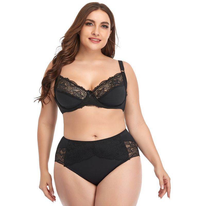 Plus Size Underwire Lace Trim Lingerie - Mubimart