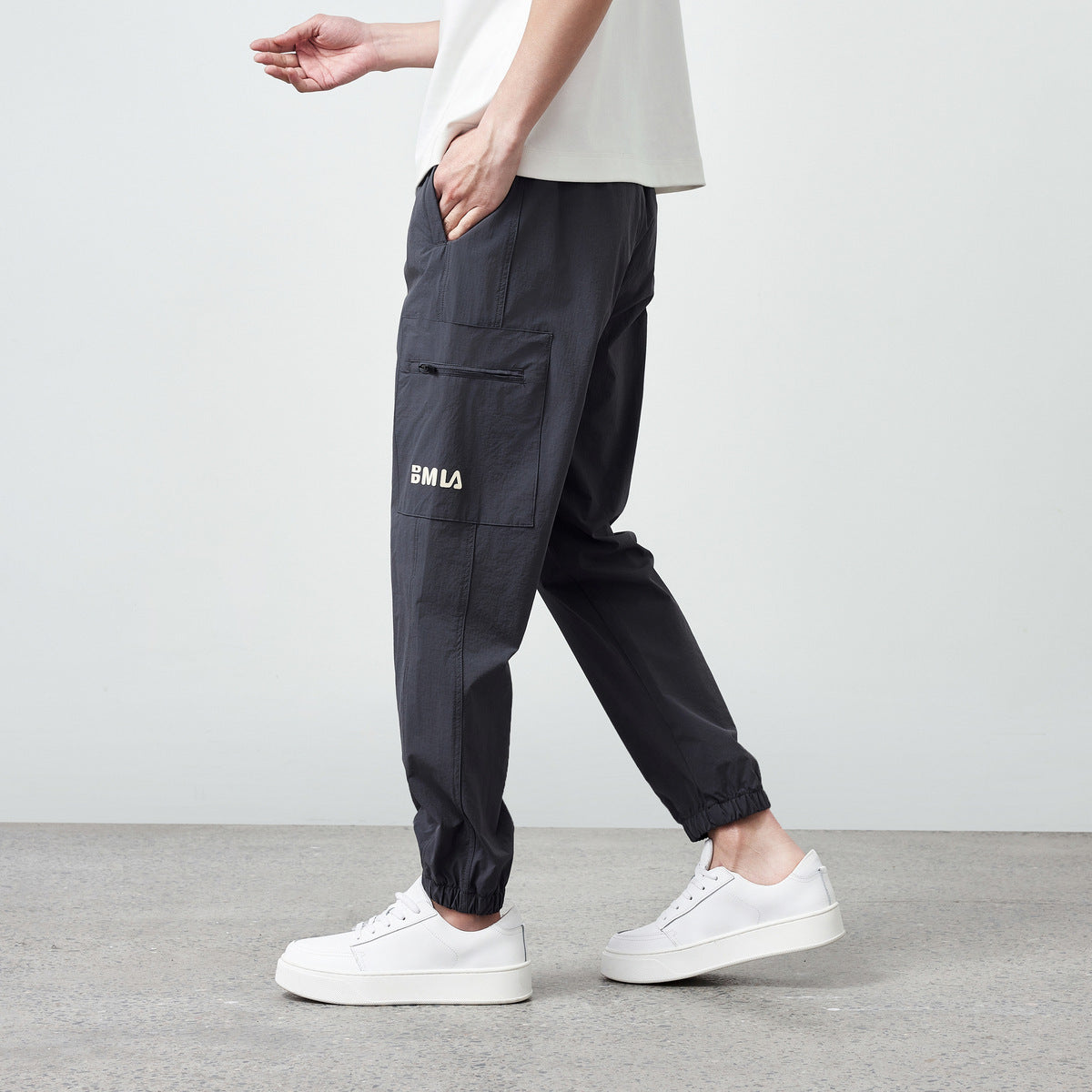 Tooling Style Elastic Waist Men's Casual Jogger Cropped Pants