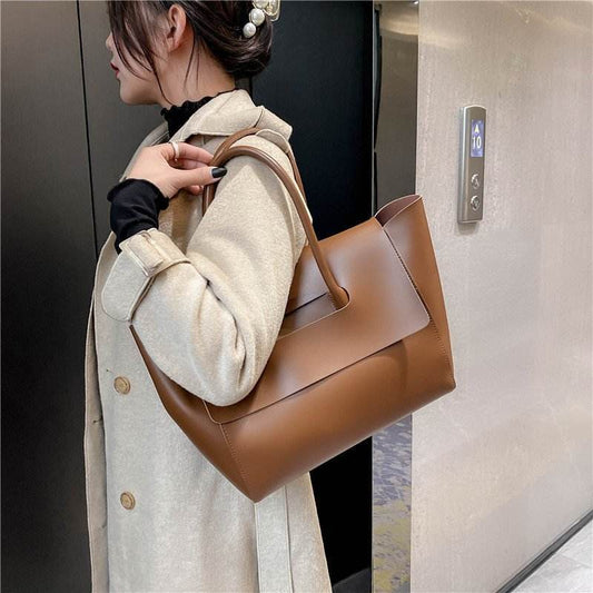 Fashion Women Shoulder Bags Large Capacity Handbags Simple Retro Tote Bags Solid Color Famous Brand High Quality Bags - Mubimart