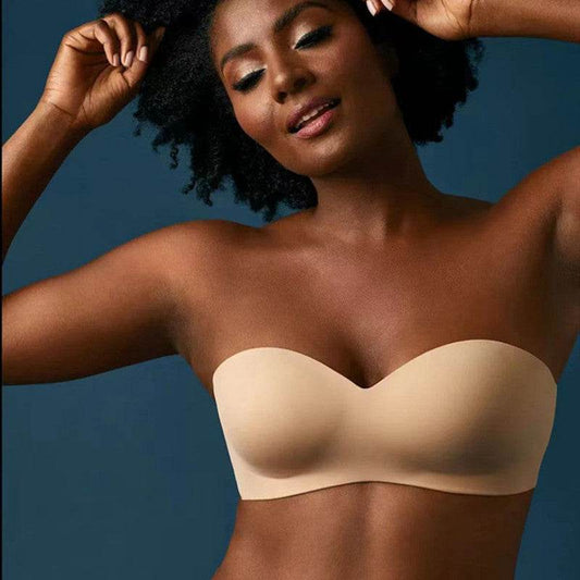Invisible Strapless Half Cup Traceless Sexy Gathering Bra One-piece Invisible Wedding Dress Off-shoulder Bra For Women - Mubimart