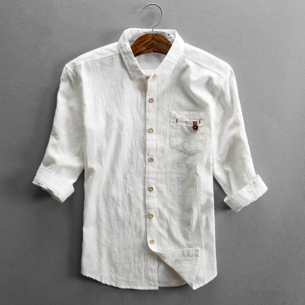 Summer Men's Linen Cotton And Linen Shirt - Mubimart