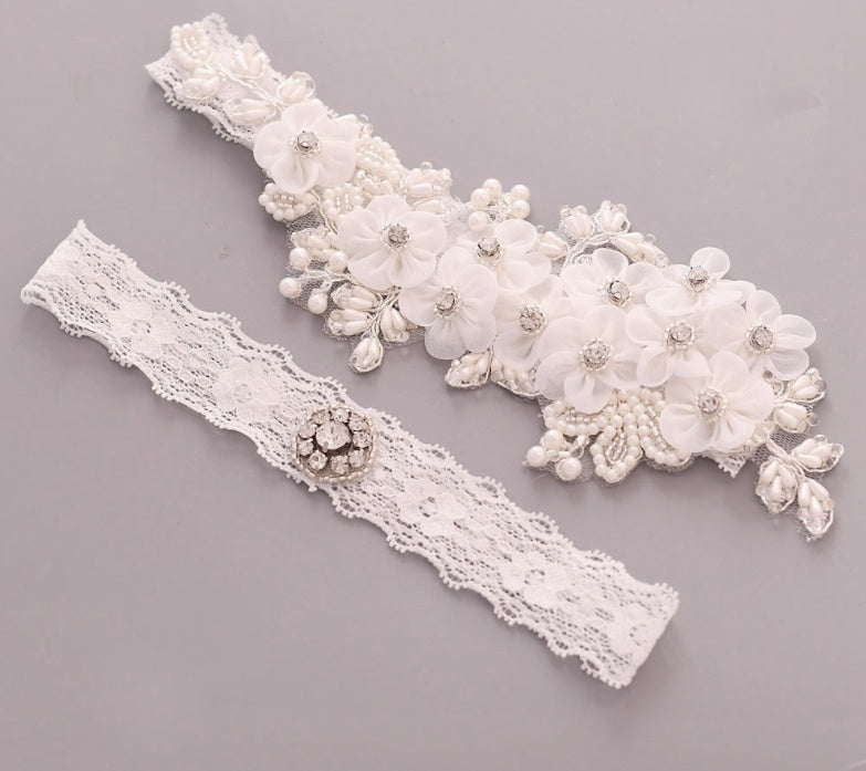 Bridal Rhinestone Garter Belt Pearl Flower Leg Socks Elastic - Mubimart -  