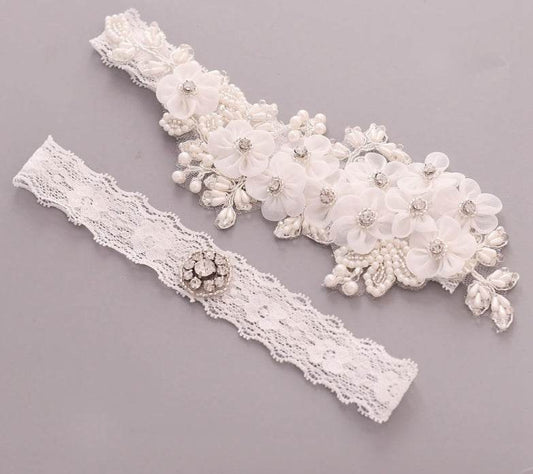 Bridal Rhinestone Garter Belt Pearl Flower Leg Socks Elastic - Mubimart