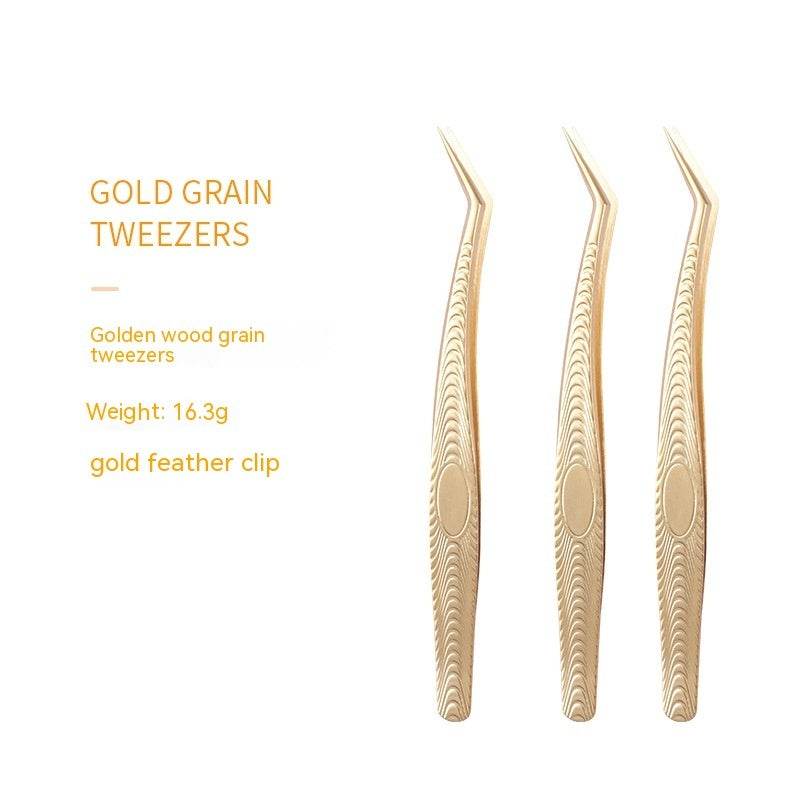 Stainless Steel Eyelash Flowering Tweezers Golden Grafting Eyelash Tweezers - Mubimart