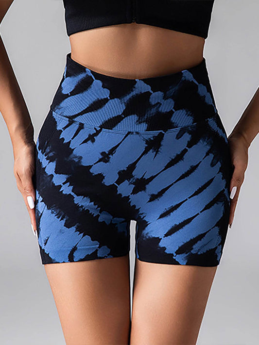 Tie Dye V-Back Yoga Biker Shorts, Elevate Your Workout Style Seamless High Waisted Contour Gym Yoga Biker Shorts - Mubimart