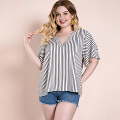 Plus size women's striped top T-shirt - Mubimart - Plus Size Tshirts 