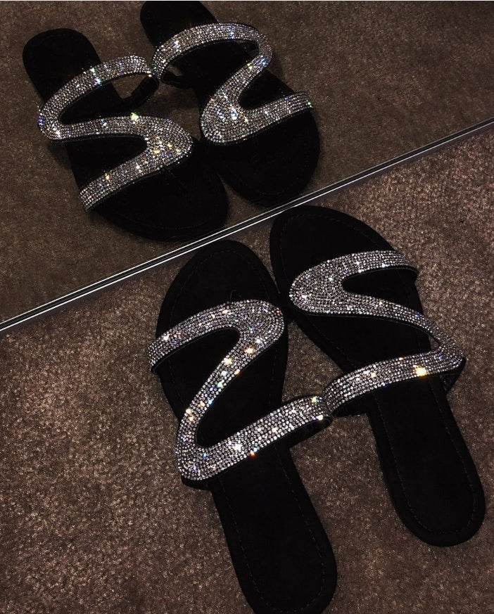 Diamond flat sandals slippers - Mubimart