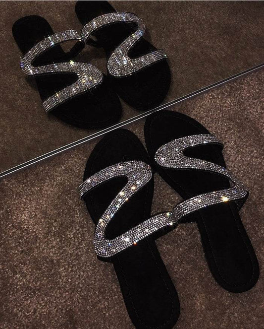 Diamond flat sandals slippers - Mubimart
