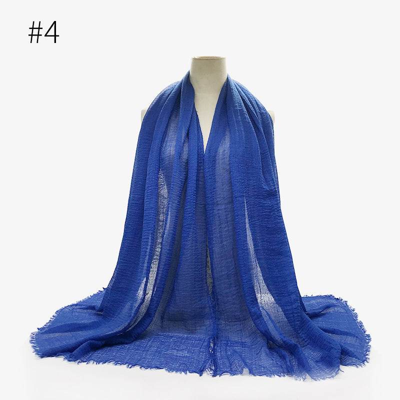 Bubble plain Scarf / cotton scarf fringes women soft solid hijab popular muffler shawls big Pashmina wrap hijab - Mubimart