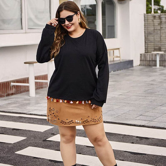 Fringed plus size women's top - Mubimart
