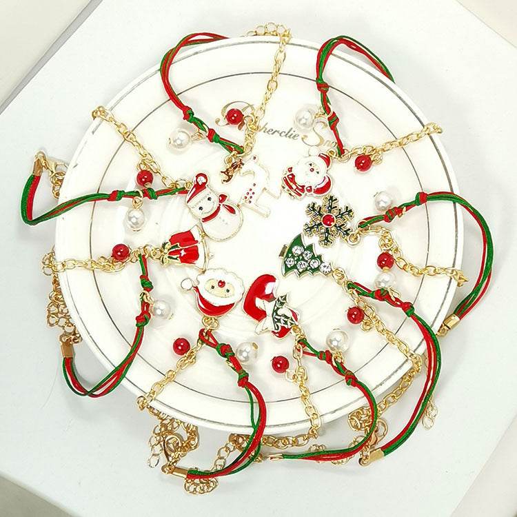 New Christmas Snowman Santa Claus Tree Snowflake Elk Bracelet Christmas Gift Charm Bracelet Chain Pendant For Women New Year Fashion Gift - Mubimart