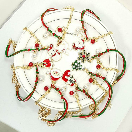New Christmas Snowman Santa Claus Tree Snowflake Elk Bracelet Christmas Gift Charm Bracelet Chain Pendant For Women New Year Fashion Gift - Mubimart