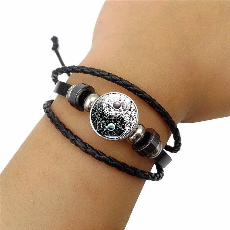 TaiYin Yang Charm Bracelet Multilayer Braided Bracelet Vintage Jewelry Mens Leather Bracelets for Women Gift - Mubimart