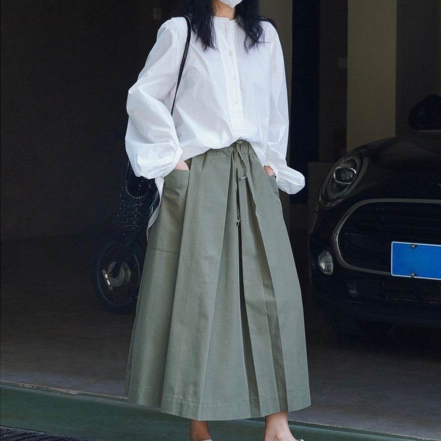 Workwear Casual High Waist Drawstring Elastic Pocket Ladies Skirt - Mubimart