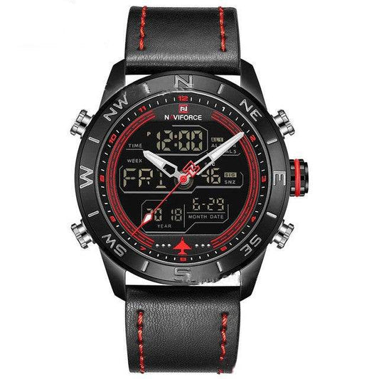 NAVIFORCE 9144 Fashion Gold Men Sport Watches Mens LED Analog Digital Watch Army Military Leather Quartz Watch Relogio Masculino - Mubimart