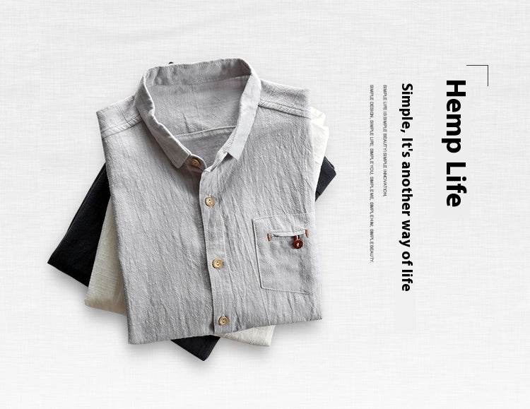 Summer Men's Linen Cotton And Linen Shirt - Mubimart
