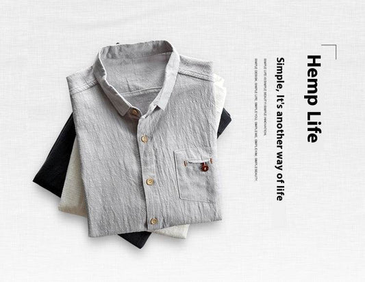 Summer Men's Linen Cotton And Linen Shirt - Mubimart