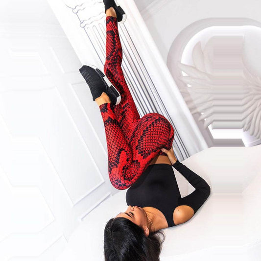 Women Snake Printed Leggings Women Push Up Fitness Sweatpants - Mubimart