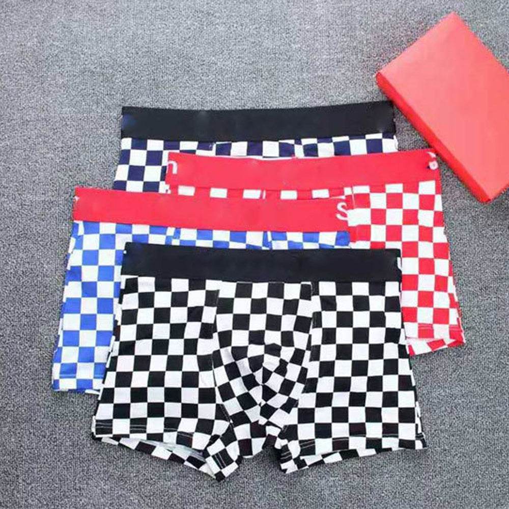 Checkered Men's Cotton Boxer Boxer Briefs - Mubimart