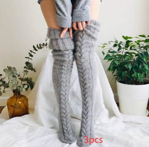 Knitted socks over the knee lengthened stockings - Mubimart