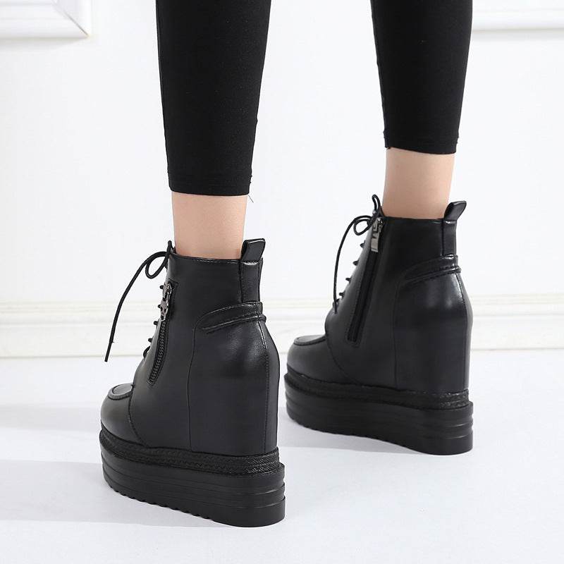 Waffle Platform Wedge Booties - Mubimart