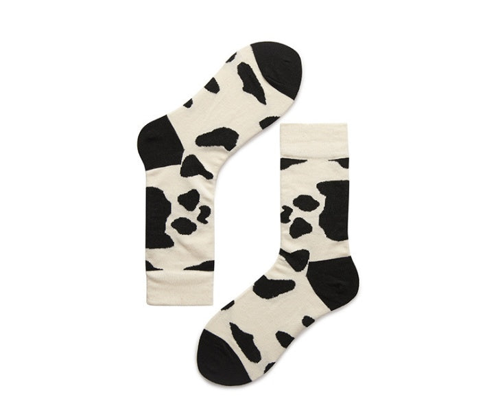 Leopard Dalmatian Black White Cotton Crew Socks - Mubimart -  