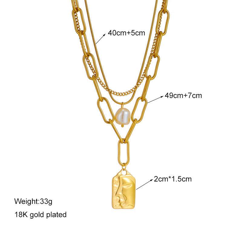 Fashion Jewelry Layered Face Portrait Chain Choker Necklace For Women Elegant Pearls Pendant Necklace Jewelry Accessories - Mubimart