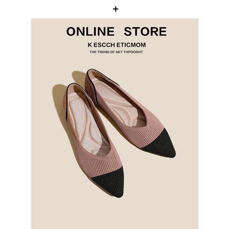 Pointed Toe Shallow Mouth Color Matching Flat Shoes - Mubimart