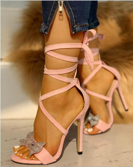 Women's Super High Heel Strappy Open-toe Rhinestone Sandals