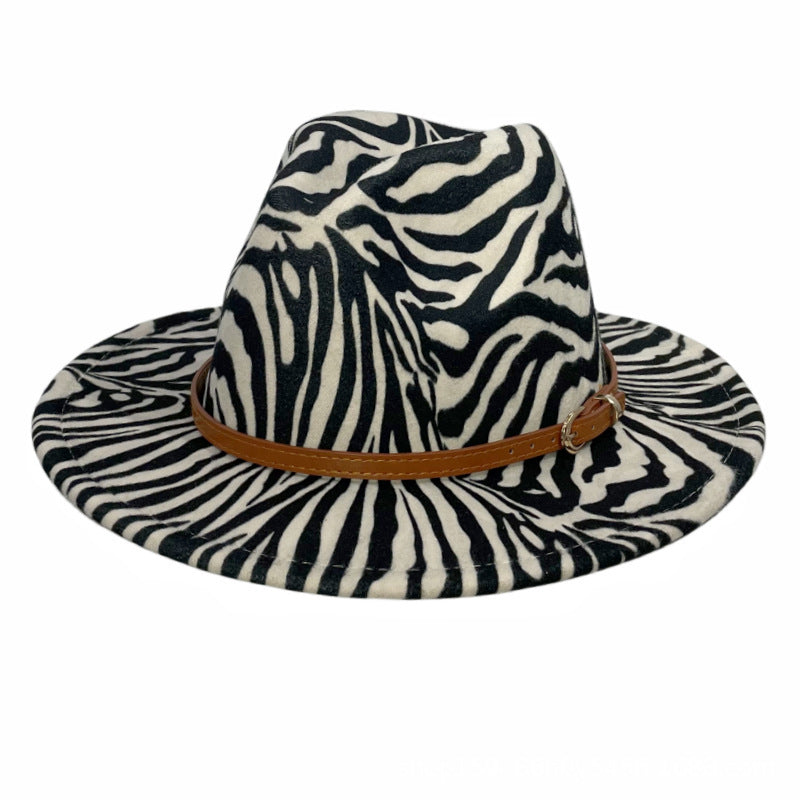 Meisjes Zebra Prints Zonbescherming Fedora Bontvilten Hoed