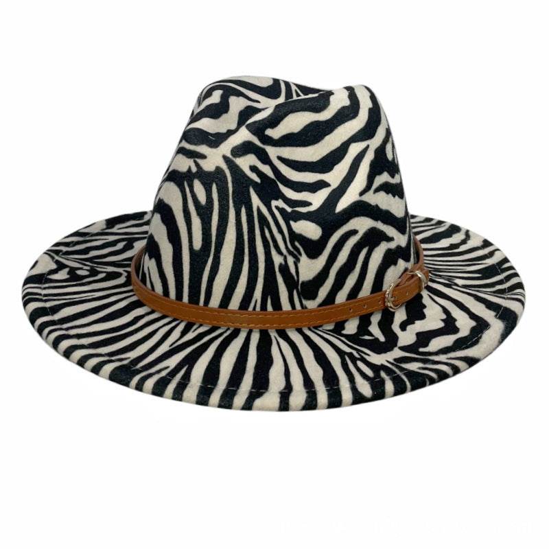 Girls Zebra Prints Sun Protection Fedora Fur Felt Hat - Mubimart