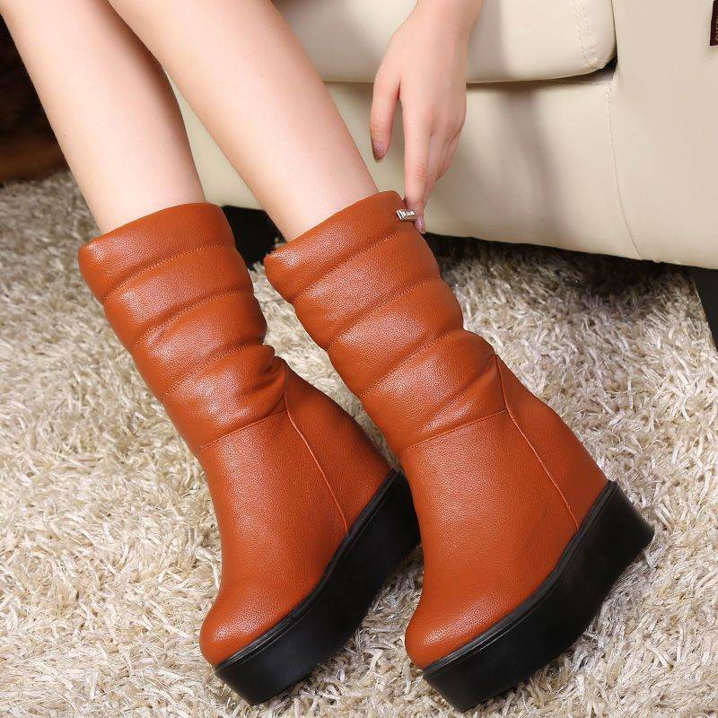 Women's Snow Cotton Tall Leather Fleece Boots - Mubimart