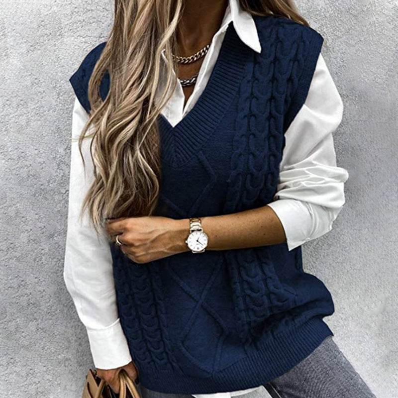 Sweater Vest Women's Vest V-neck Sleeveless - Mubimart