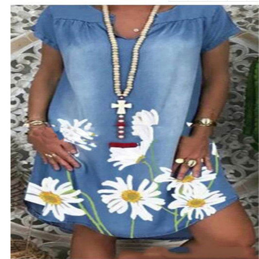 Flower denim dress - Mubimart
