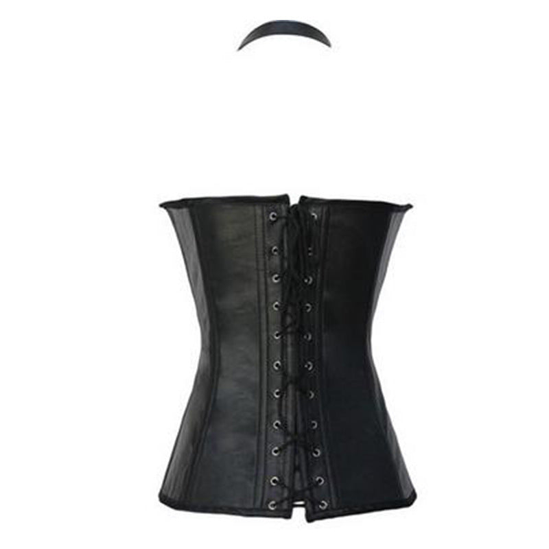 Punk PU corset leather halter corset - Mubimart -  