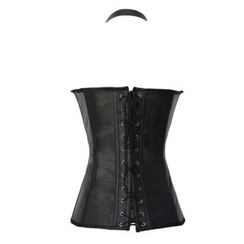 Punk PU corset leather halter corset - Mubimart