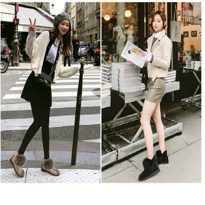 Flat and fleece ankle boots - Mubimart