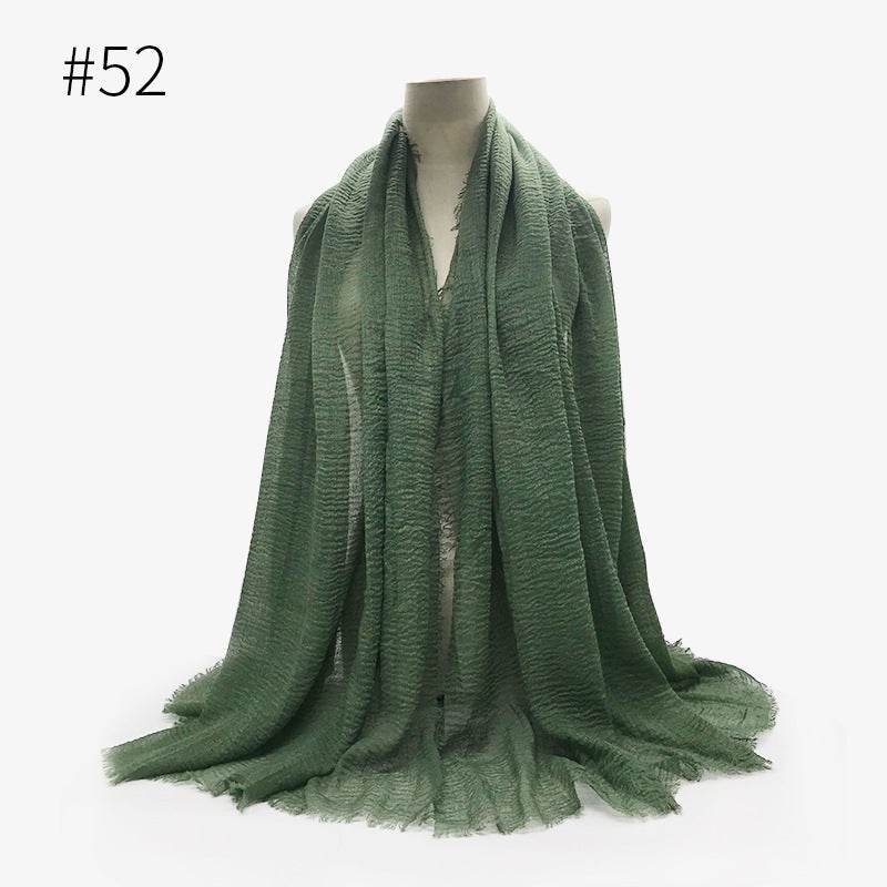 Bubble plain Scarf / cotton scarf fringes women soft solid hijab popular muffler shawls big Pashmina wrap hijab - Mubimart
